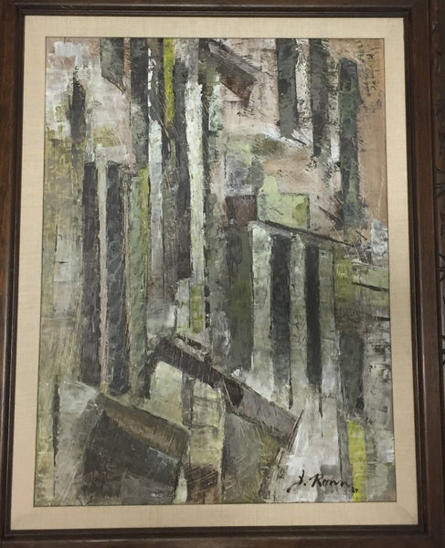 Abstract painting on masonite, signed J. Ronn ’69