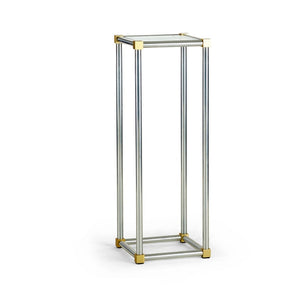 Aluminum and brass side table with glass insert on top in the style of John Vesey