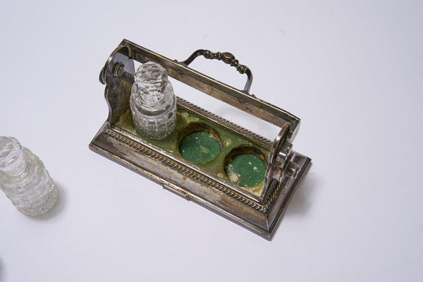 Antique miniature perfume Tantalus by Betjemann’s of London with cut crystal bottles