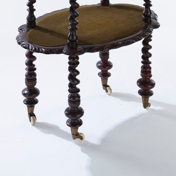 Antique oak barley twist two tiered table with