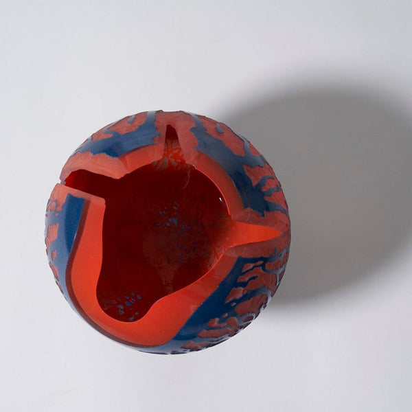 Beautiful handmade orange and blue glass sculpture made by Jay Von Koffler