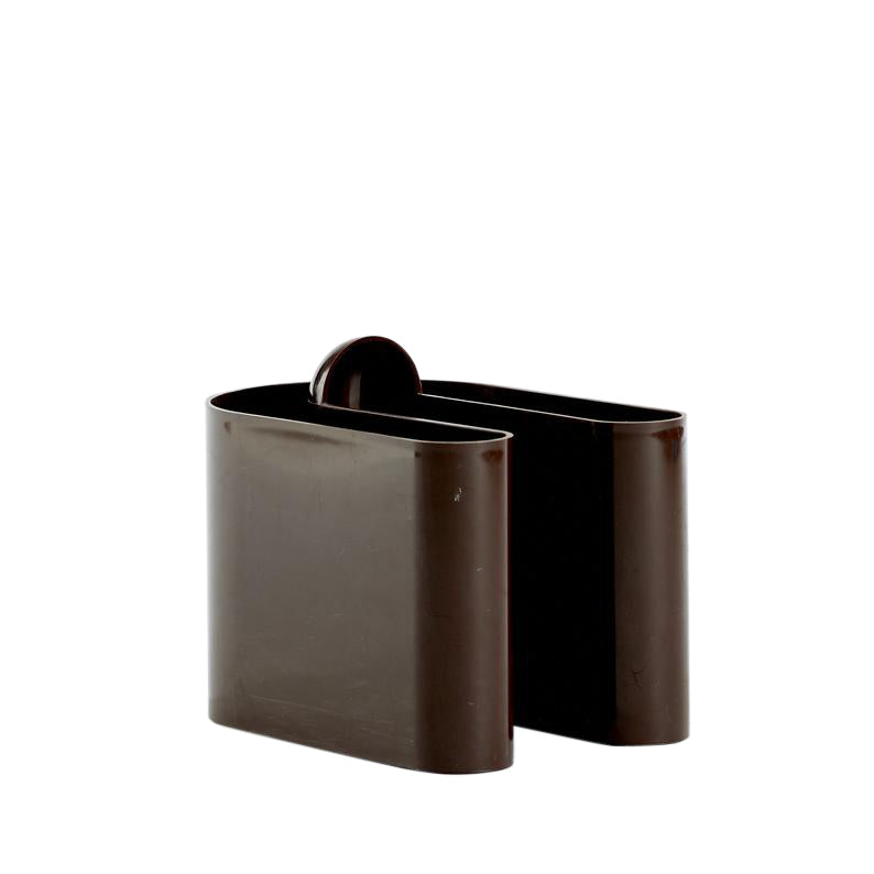 Brown plastic magazine holder designed by Rodolfo Bonetto