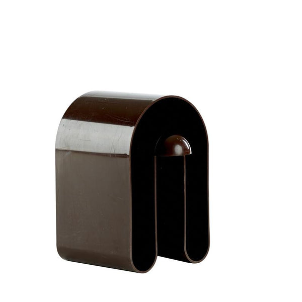 Brown plastic magazine holder designed by Rodolfo Bonetto