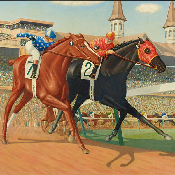 Charming large acrylic painting on canvas of Kentucky Derby race