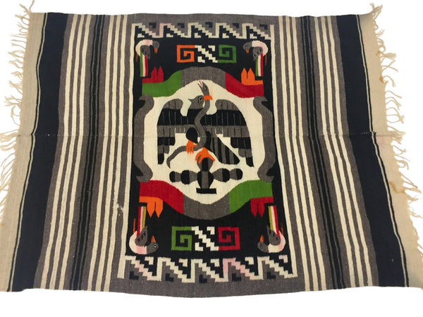 Hand woven wool Mexican rug or blanket