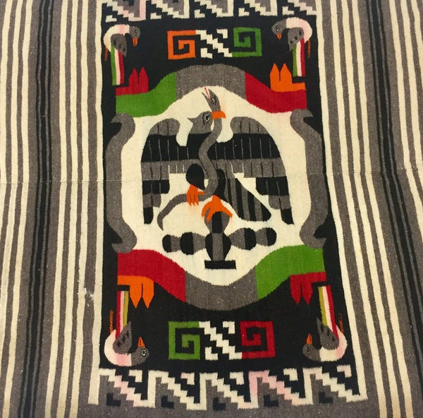 Hand woven wool Mexican rug or blanket