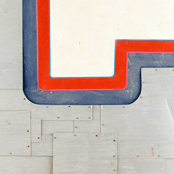 Large abstract supergraphics asymmetrical acrylic and metal assemblage or sculpture on canvas, attributed to Bob Fowler