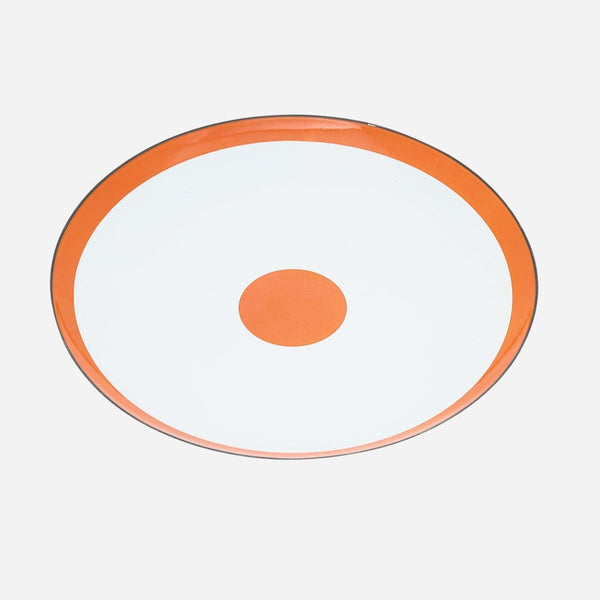 Large white with orange rim and dot enamel platter