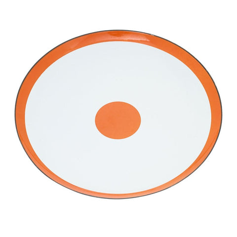 Large white with orange rim and dot enamel platter