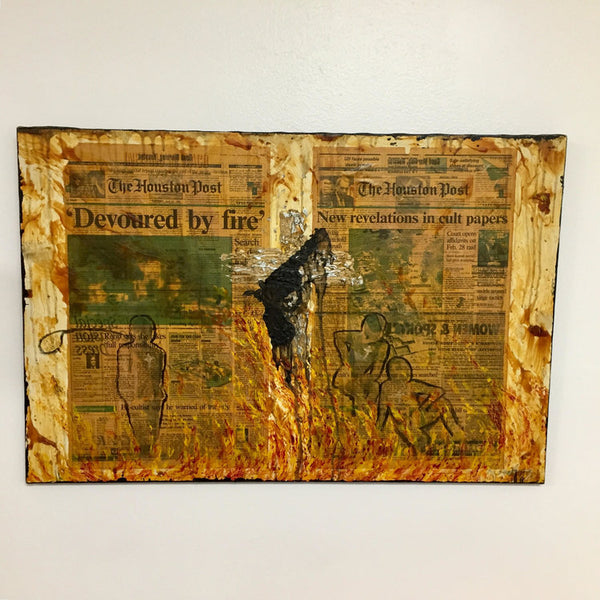 Newspaper and paint on canvas