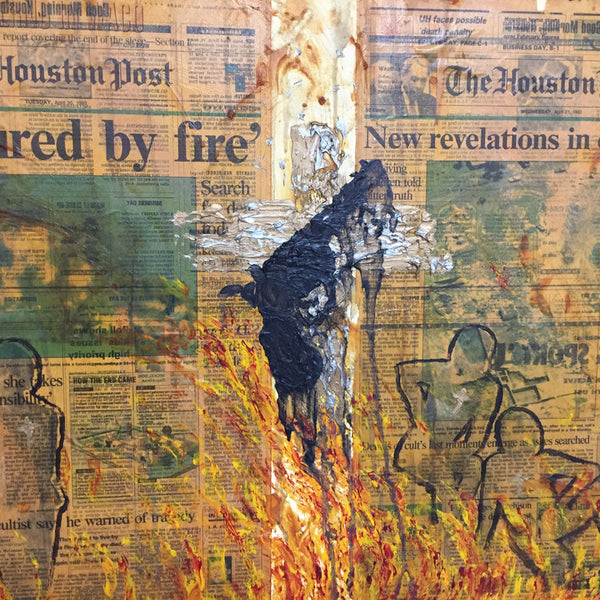 Newspaper and paint on canvas