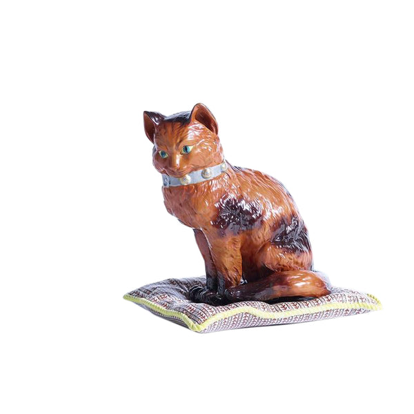 Painted porcelain cat on pillow by Oggetti Mangani