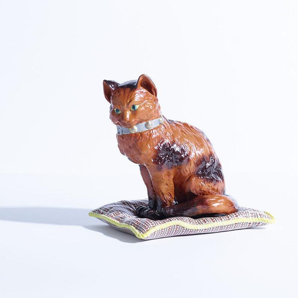 Painted porcelain cat on pillow by Oggetti Mangani
