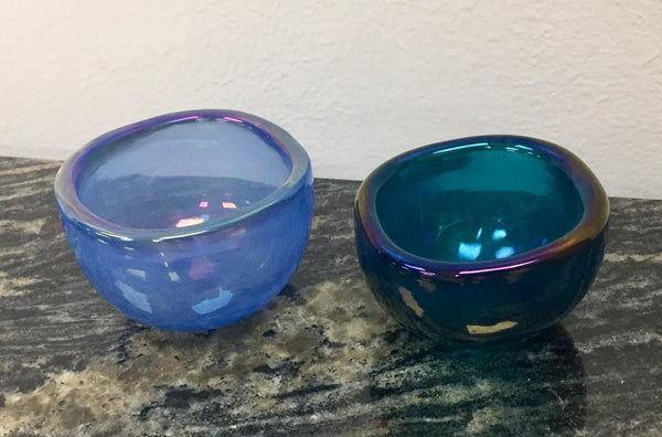 Pair of Venini glass bowls in light and dark shades of blue