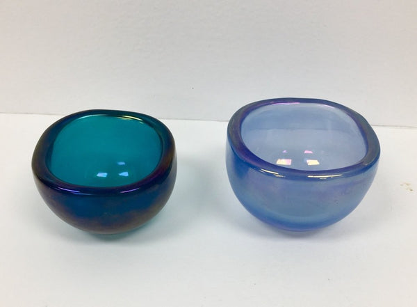 Pair of Venini glass bowls in light and dark shades of blue