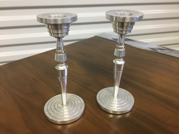 Pair of industrial machine age candlesticks