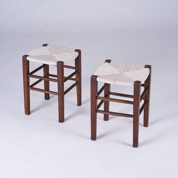 Pair of midcentury hand woven stools made in France