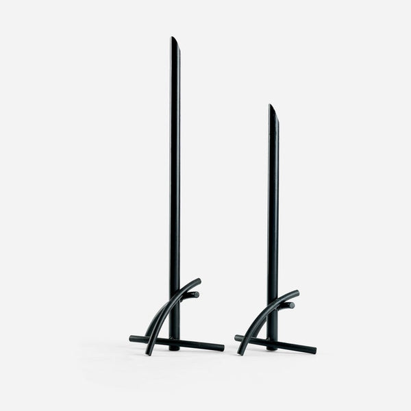 Pair of very large black welded steel Post Modern candle holders