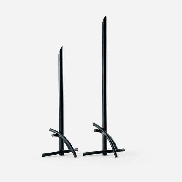 Pair of very large black welded steel Post Modern candle holders