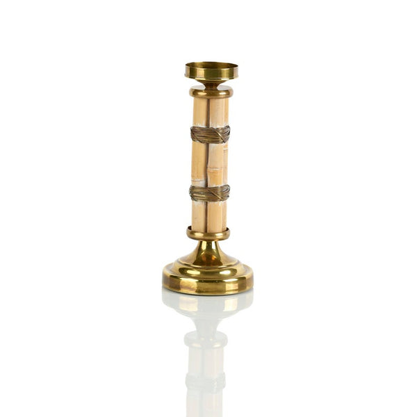 Pair of vintage bamboo and brass candle holders in the style of Gabriella Crespi