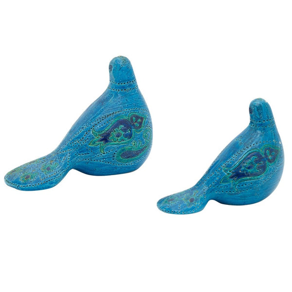 Pair of blue ceramic birds by Aldo Londi for Bitossi Raymor