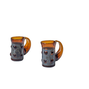 Pair of imprisoned glass mugs made in Mexico by Felipe Derflingher for Feders