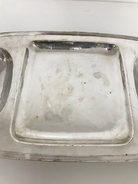 Porter Blanchard silver plated, hand hammered serving tray with ball feet