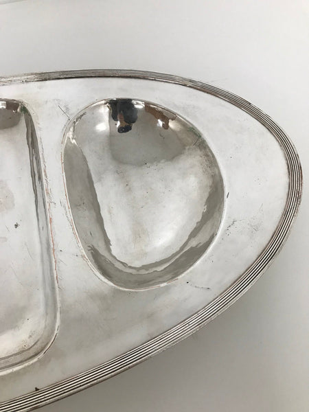 Porter Blanchard silver plated, hand hammered serving tray with ball feet