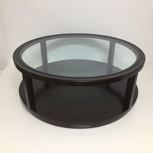 Round Mahogany and Glass Coffee Table
