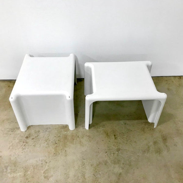 Set of two vintage white plastic stacking tables made