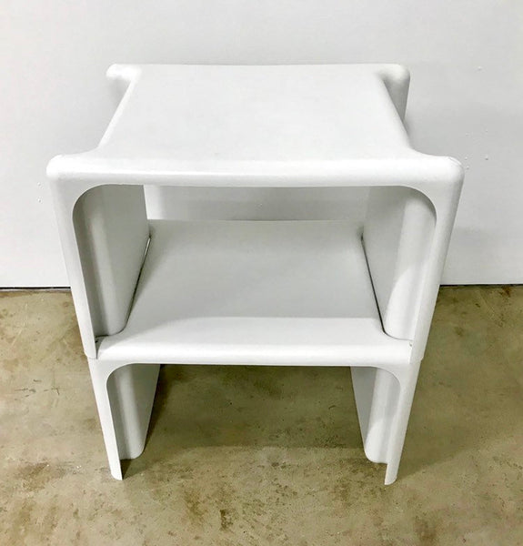 Set of two vintage white plastic stacking tables made