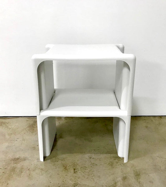 Set of two vintage white plastic stacking tables made