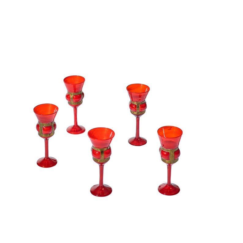 Set of 5 brutalist imprisoned glass goblets by Felipe Derflingher for Feders