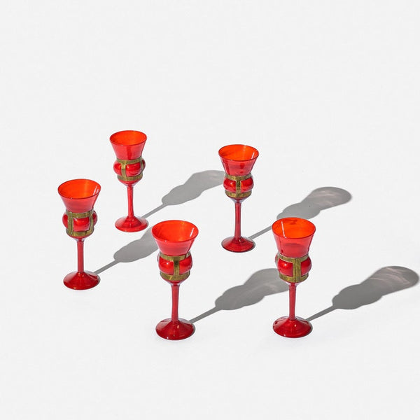 Set of 5 brutalist imprisoned glass goblets by Felipe Derflingher for Feders