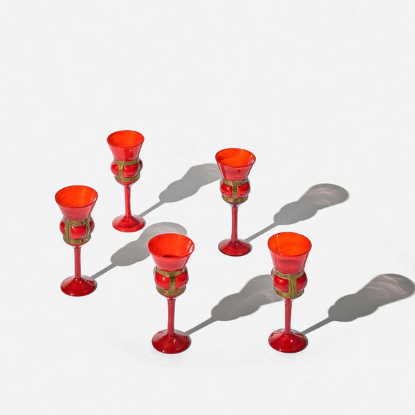 Set of 5 brutalist imprisoned glass goblets by Felipe Derflingher for Feders