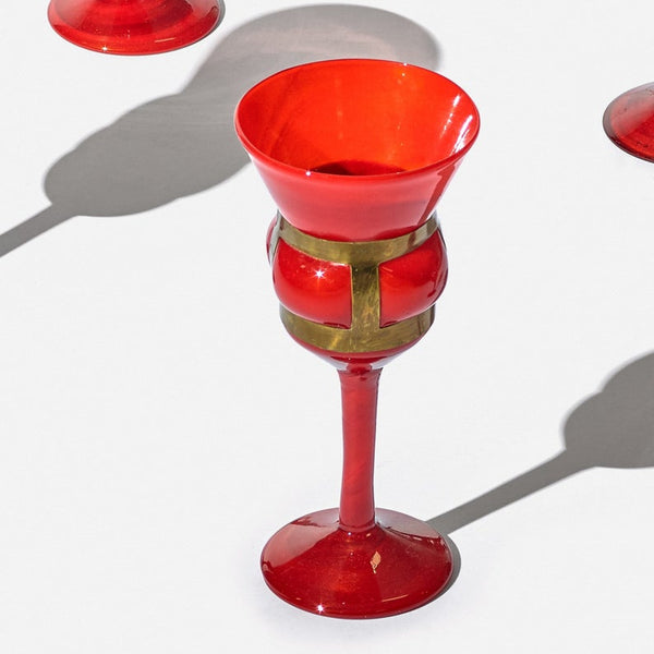 Set of 5 brutalist imprisoned glass goblets by Felipe Derflingher for Feders