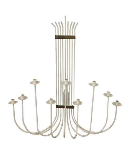 Very large mid century modern white painted wrought iron and brass wall candelabra