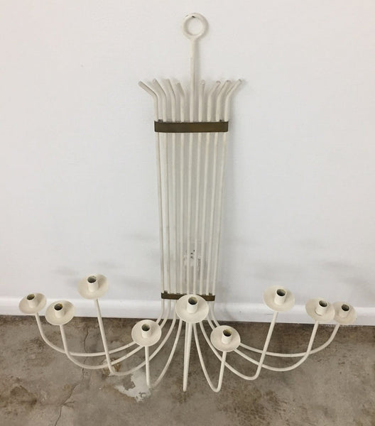 Very large mid century modern white painted wrought iron and brass wall candelabra