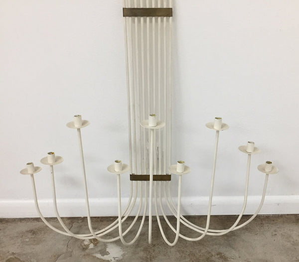 Very large mid century modern white painted wrought iron and brass wall candelabra