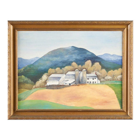 Vintage WPA style painting of a farmhouse in San Marcos Texas