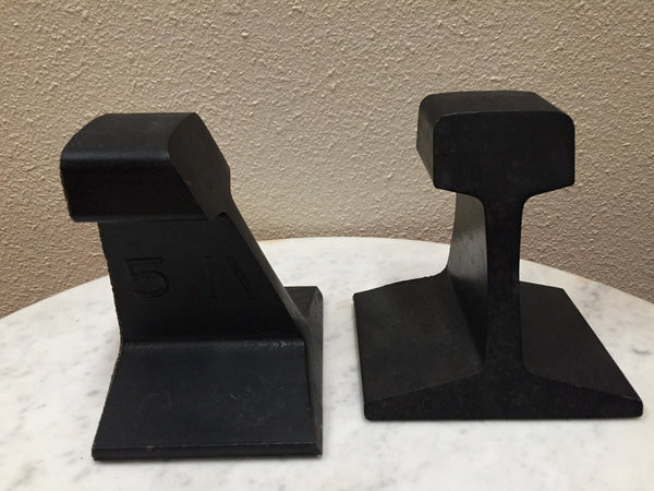 Vintage black iron railroad track I Beam bookends