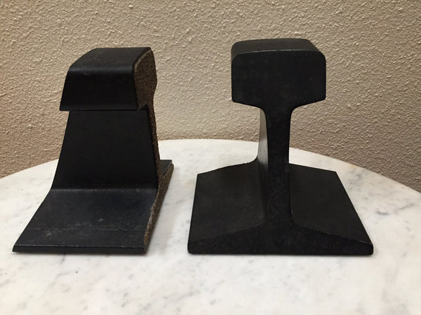 Vintage black iron railroad track I Beam bookends