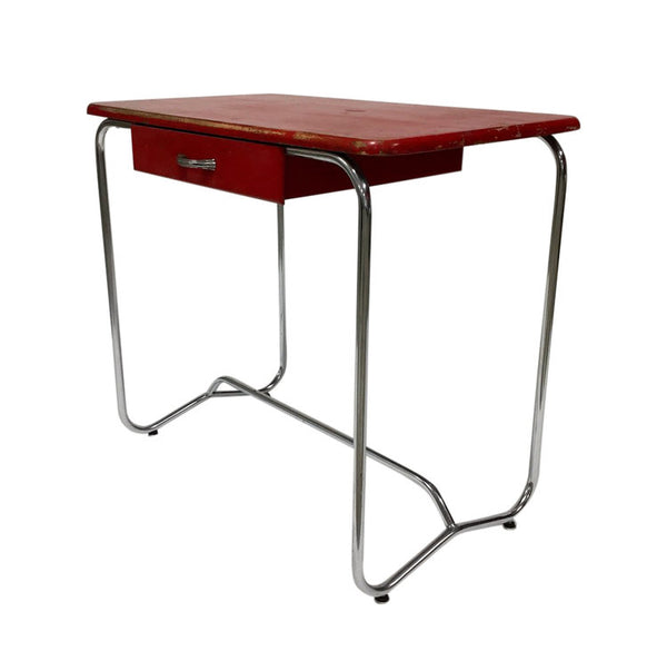 Vintage chromed tubular steel and wood desk made