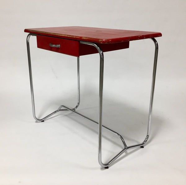 Vintage chromed tubular steel and wood desk made