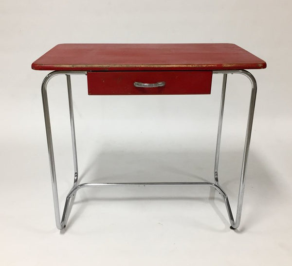 Vintage chromed tubular steel and wood desk made