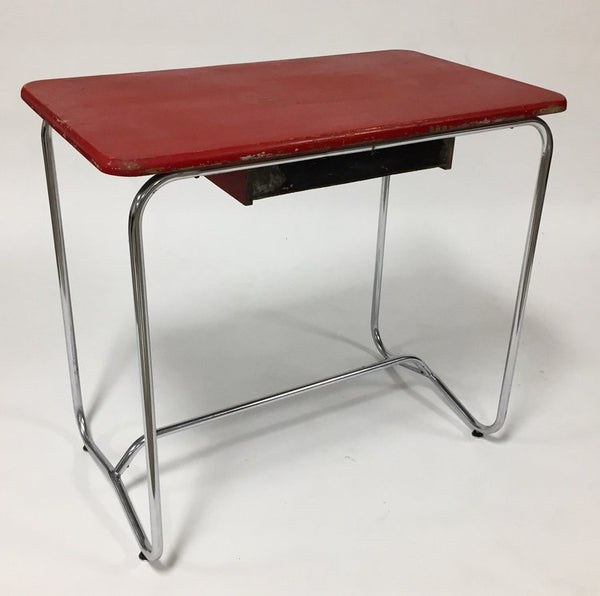 Vintage chromed tubular steel and wood desk made