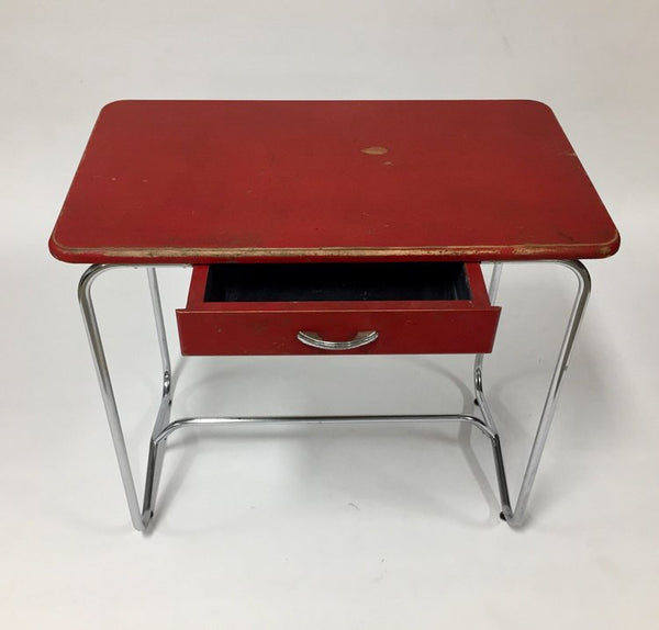 Vintage chromed tubular steel and wood desk made