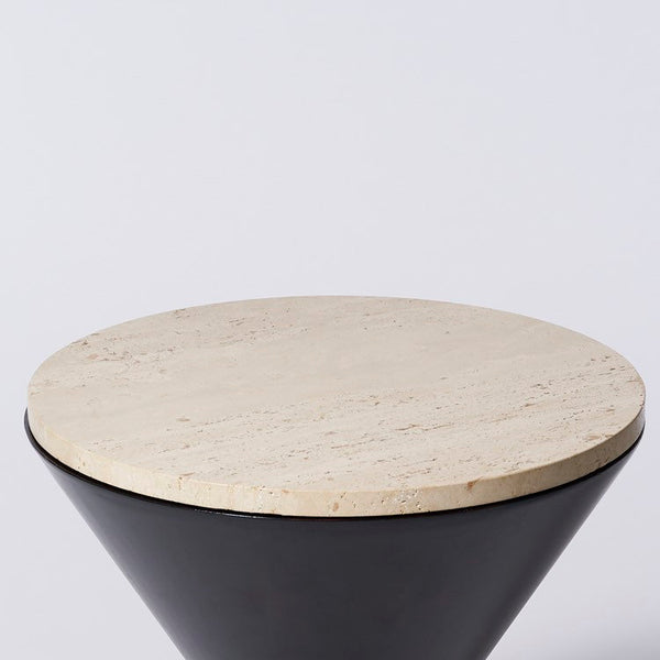 Vintage ebonized plywood table with travertine top
