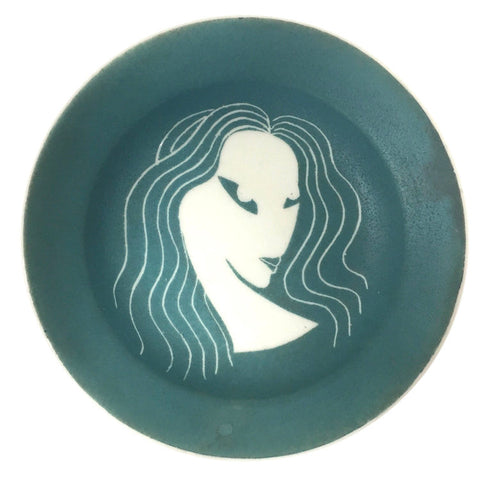 Vintage green and white dish or bowl with stylized Art Deco female bust made