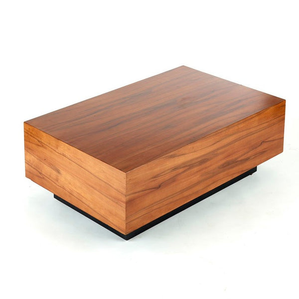 Vintage midcentury modern walnut coffee table with ebonized black plinth base by Milo Baughman